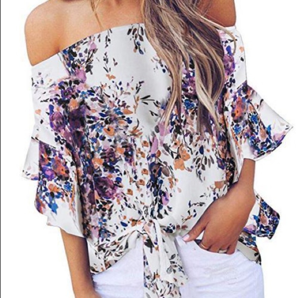 Off the shoulder tie front floral top